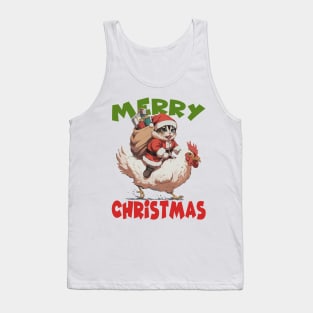 Merry Christmas - 2, Funny Cute Cat on a Chicken Tank Top